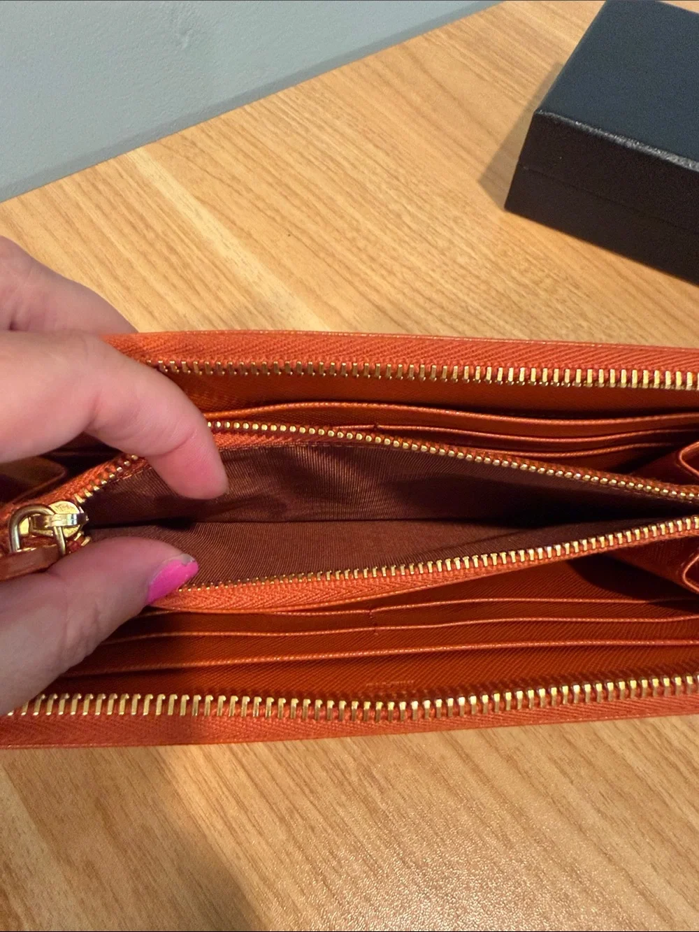 Prada Orange Saffiano Leather Continental Wallet